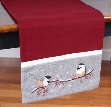 Chickadees Red Table Runner TRGD2085 - The Fox Decor